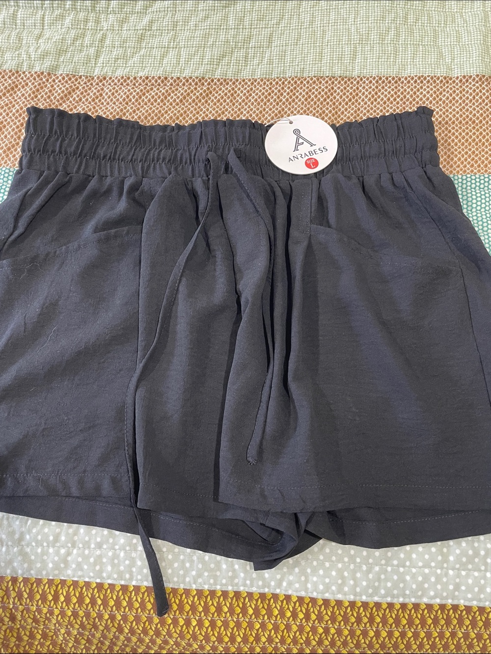 Anrabess Women's Black Athletic Drawstring Shorts